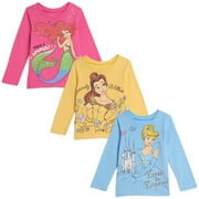 Disney Princess Belle Cinderella Ariel Little Girls 3 Pack Long Sleeve T-Shirts Infant to Big Kid
