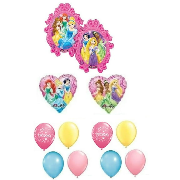 Disney Princess Belle Cinderella Ariel Snow White Tiana Rapunzel Birthday Cameo Mylar & Latex Balloon Set