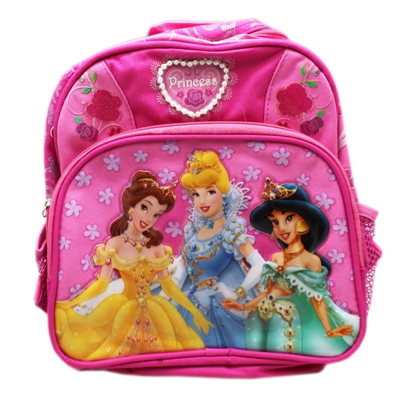 Disney Princess Belle, Cinderella, and Jasmine Floral Pink Mini Backpack (10in)