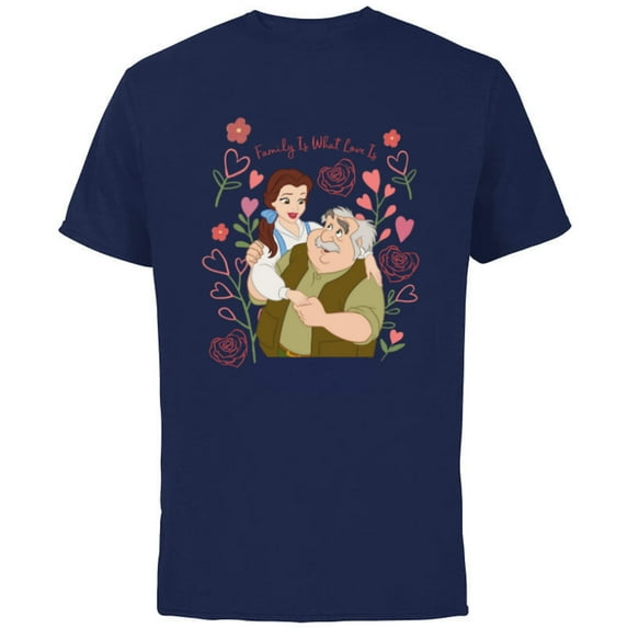 Disney Princess Belle Dad & Daughter Family Is What Love Is - Short Sleeve Cotton T-Shirt for Adults - Customized-Navy