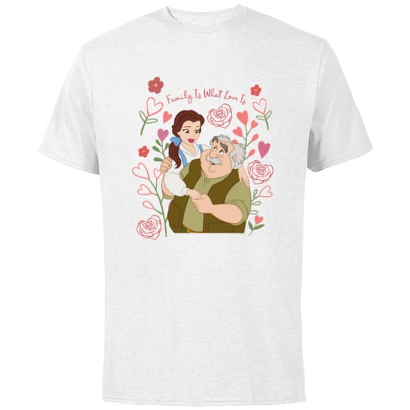 Disney Princess Belle Dad & Daughter Family Is What Love Is - Short Sleeve Cotton T-Shirt for Adults - Customized-White