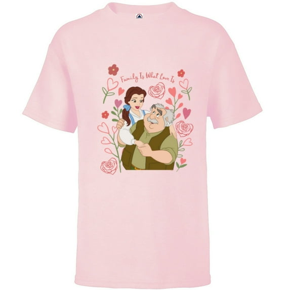 Disney Princess Belle Dad & Daughter Family Is What Love Is - Short Sleeve T-Shirt for Kids - Customized-Soft Pink