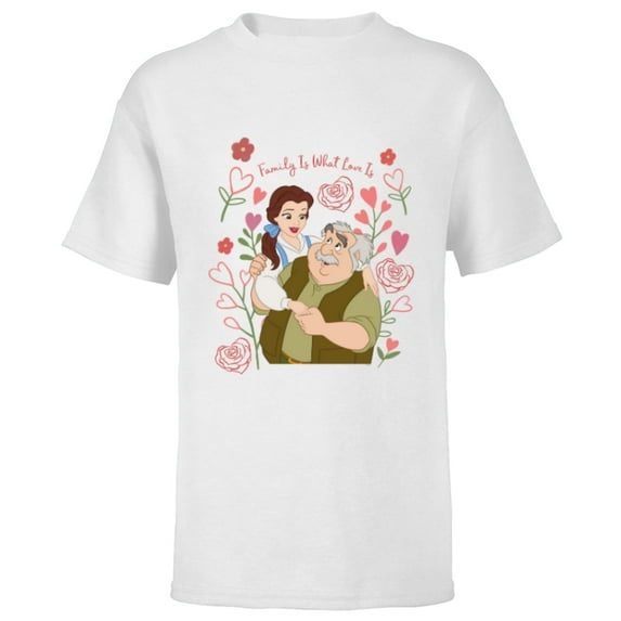 Disney Princess Belle Dad & Daughter Family Is What Love Is - Short Sleeve T-Shirt for Kids - Customized-White