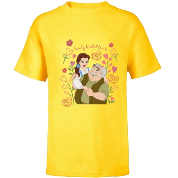 Disney Princess Belle Dad & Daughter Family Is What Love Is - Short Sleeve T-Shirt for Kids - Customized-Yellow