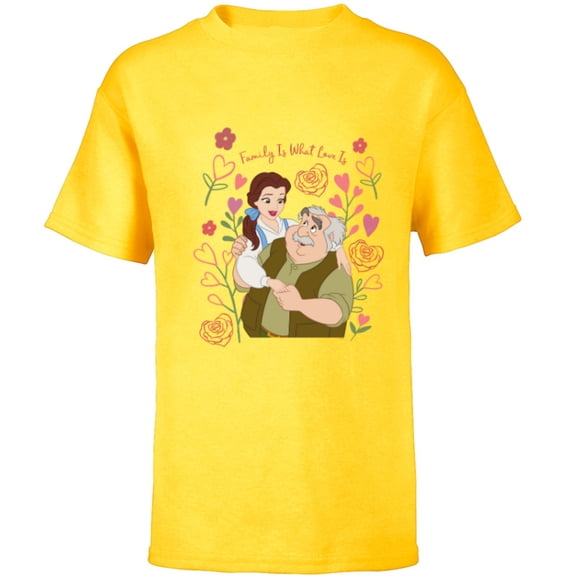 Disney Princess Belle Dad & Daughter Family Is What Love Is - Short Sleeve T-Shirt for Kids - Customized-Yellow