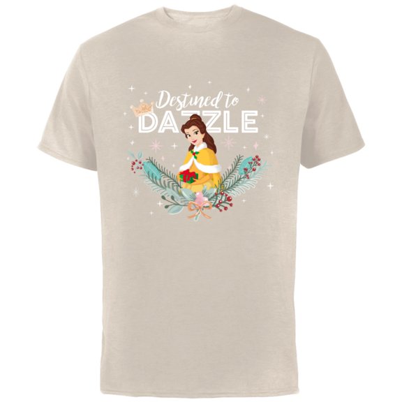 Disney Princess Belle Destined to Dazzle Holiday Standard - Short Sleeve Cotton T-Shirt for Adults - Customized-Natural