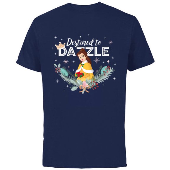 Disney Princess Belle Destined to Dazzle Holiday Standard - Short Sleeve Cotton T-Shirt for Adults - Customized-Navy