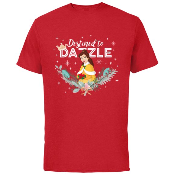 Disney Princess Belle Destined to Dazzle Holiday Standard - Short Sleeve Cotton T-Shirt for Adults - Customized-Red