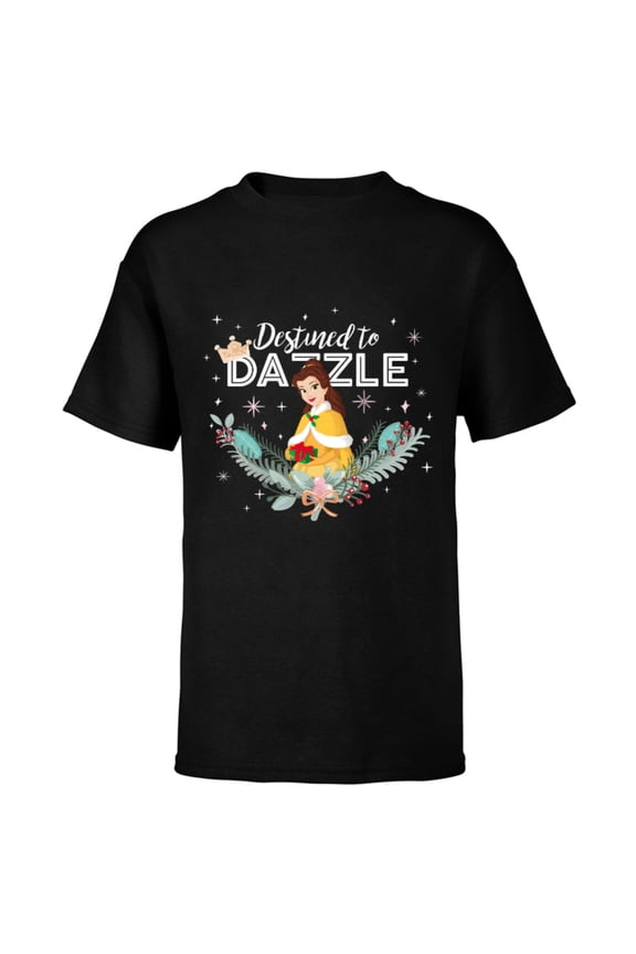 Princess Belle Destined to Dazzle Holiday Standard - Short Sleeve T-Shirt for Kids – Customized-Black