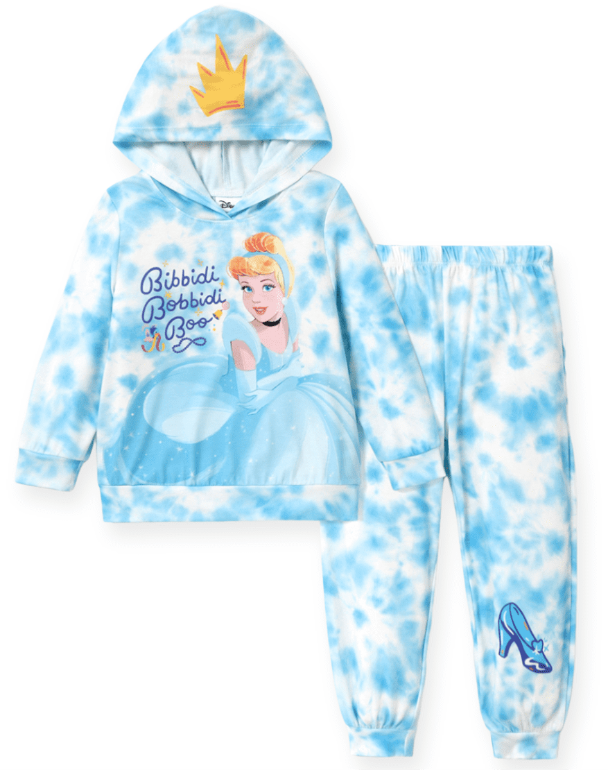 Disney Princess Cinderella Girls Hoodie Graphic Sweatshirts and Joggers 2 Pcs Outfit Sets Sizes 3-10