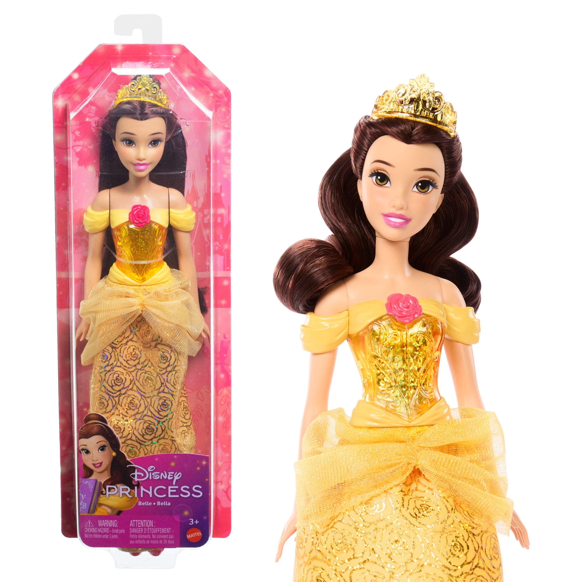 Disney Princess Belle Fashion Doll with Brown Hair, Brown Eyes \u0026 Tiara Accessory