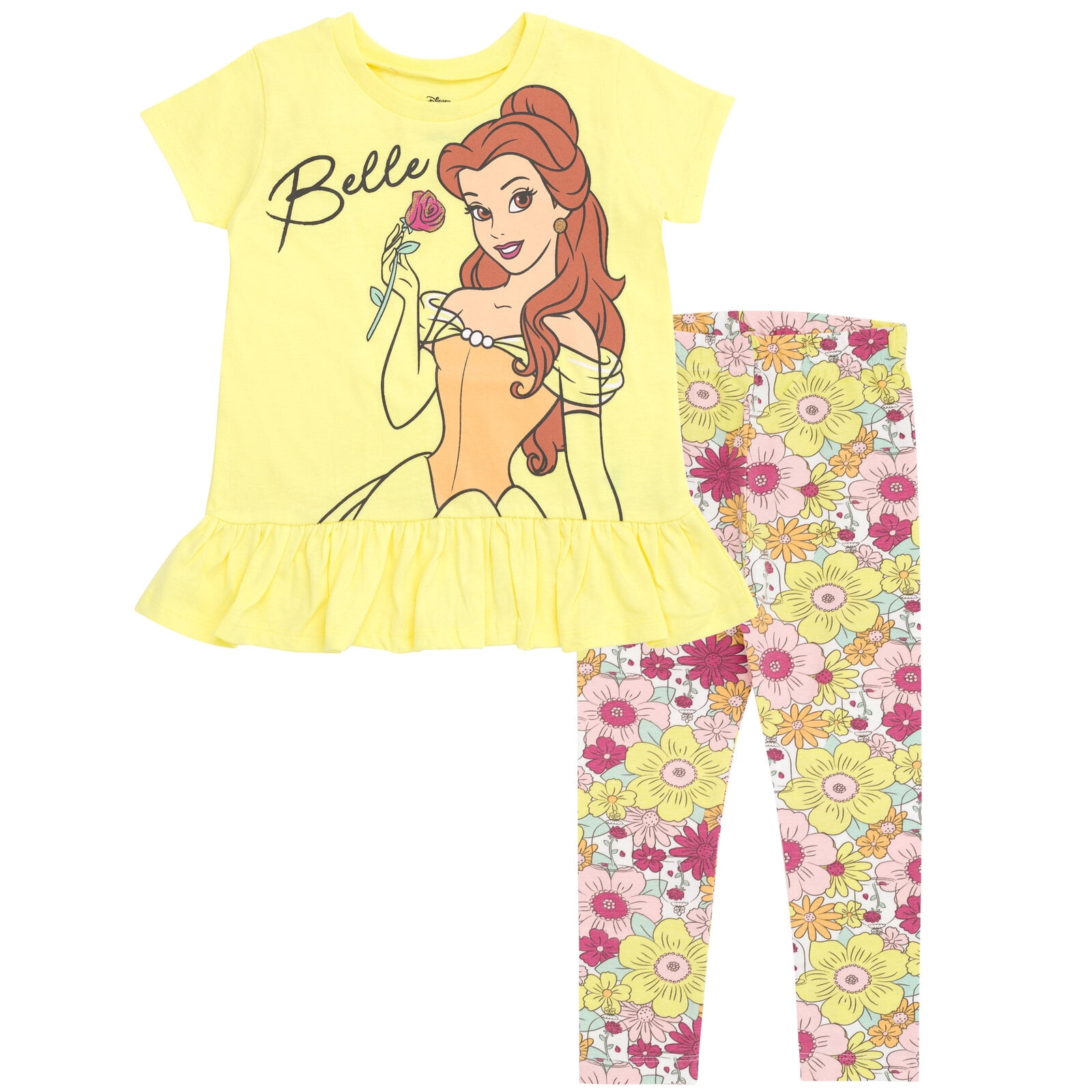 Disney Beauty and the Beast Little Girls' 2-Piece Tee and Leggings Set Belle Yellow Floral