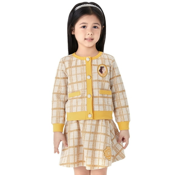 Disney Princess Belle Girls Skirts Set Preppy Plaid Tweed Jackets and Skirts 2 Pieces Outfit Sizes 2-6