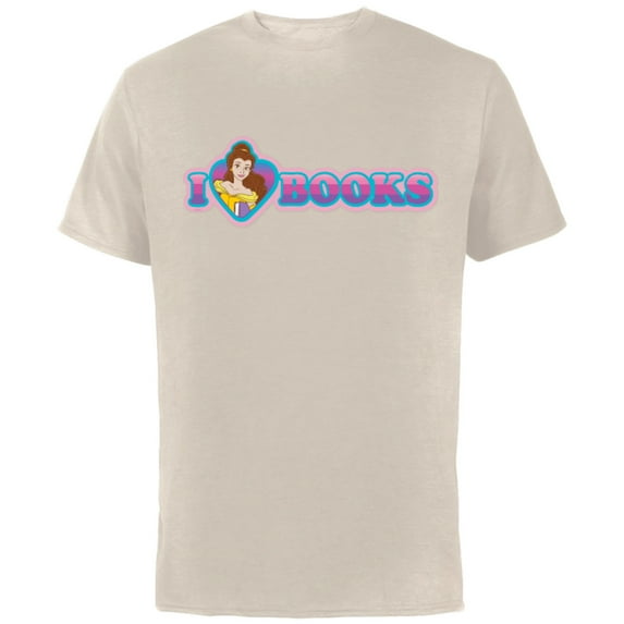Disney Princess Belle I Heart Books - Short Sleeve Cotton T-Shirt for Adults - Customized-Natural