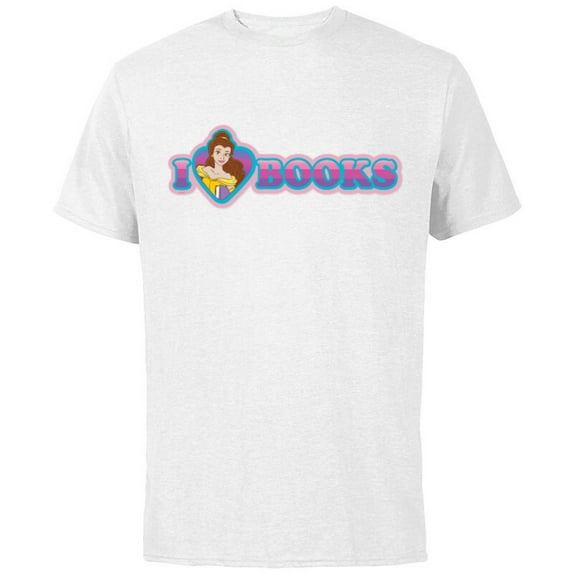 Disney Princess Belle I Heart Books - Short Sleeve Cotton T-Shirt for Adults - Customized-White