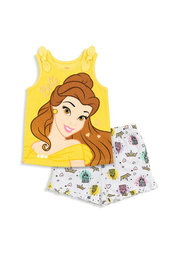 Princess Belle Infant Baby Girls Tank Top French Terry Shorts Set Yellow 18 Months