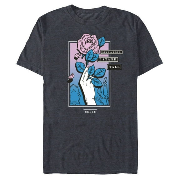 Disney Princess Belle Like a Rose, I Stand Tall - Short Sleeve Blended T-Shirt for Adults - Customized-Navy Heather