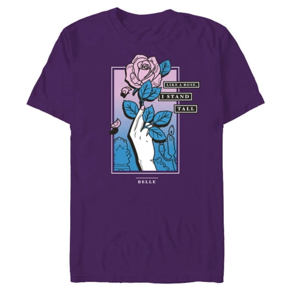 Disney Princess Belle Like a Rose, I Stand Tall - Short Sleeve Blended T-Shirt for Adults - Customized-Purple