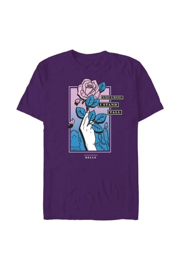 Princess Belle Like a Rose, I Stand Tall - Short Sleeve Blended T-Shirt for Adults - Customized-Purple