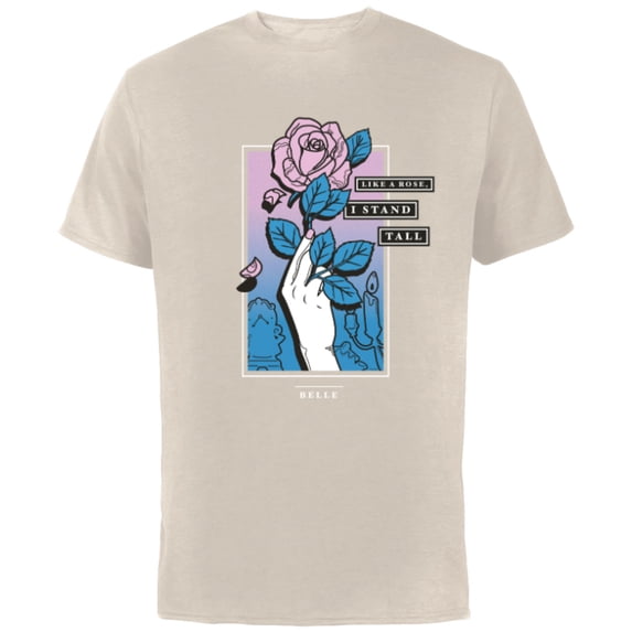 Disney Princess Belle Like a Rose, I Stand Tall - Short Sleeve Cotton T-Shirt for Adults - Customized-Natural