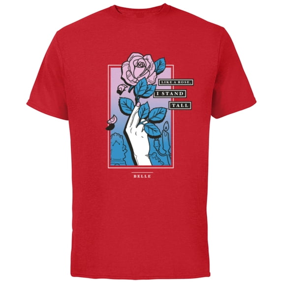 Disney Princess Belle Like a Rose, I Stand Tall - Short Sleeve Cotton T-Shirt for Adults - Customized-Red