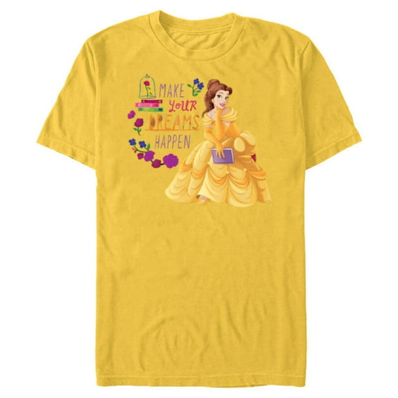 Disney Princess Belle Make Your Dreams Happen - Short Sleeve Blended T-Shirt for Adults - Customized-Yellow