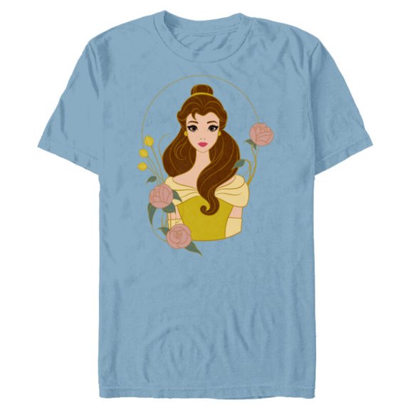 Disney Princess Belle Modern Art Deco Style - Short Sleeve Blended T-Shirt for Adults - Customized-Ocean Blue
