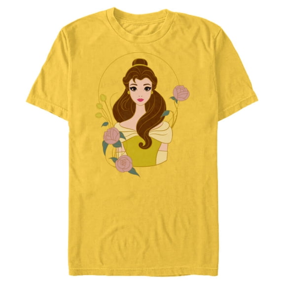 Disney Princess Belle Modern Art Deco Style - Short Sleeve Blended T-Shirt for Adults - Customized-Yellow