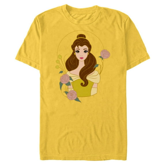 Disney Princess Belle Modern Art Deco Style - Short Sleeve Blended T-Shirt for Adults - Customized-Yellow