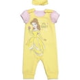 thumbnail image 1 of Disney Princess Belle French Terry Romper T-Shirt and Headband 3 Piece Outfit Set Newborn to Infant, 1 of 5