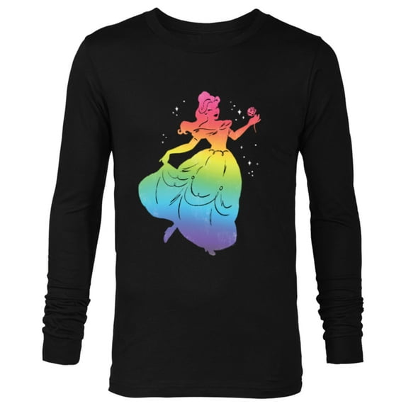 Disney Princess Belle Rainbow Gradient Beauty and the Beast- Long Sleeve T-Shirt for Men - Customized-Black