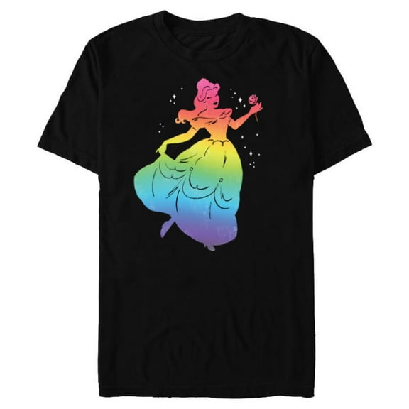 Disney Princess Belle Rainbow Gradient Beauty and the Beast- Short Sleeve Blended T-Shirt for Adults - Customized-Black