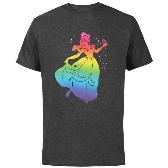 Disney Princess Belle Rainbow Gradient Beauty and the Beast- Short Sleeve Cotton T-Shirt for Adults - Customized-Charcoal Heather