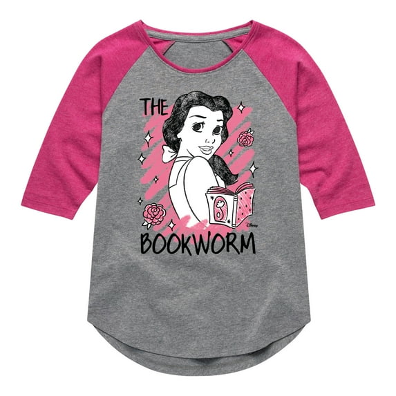 Disney Princess - Belle The Bookworm - Toddler & Youth Girls Raglan Graphic T-Shirt