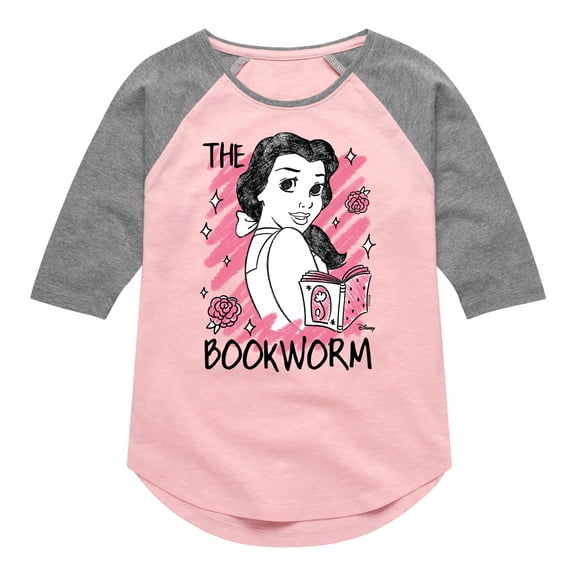 Disney Princess - Belle The Bookworm - Toddler & Youth Girls Raglan Graphic T-Shirt