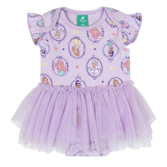 Disney Princess Belle Tiana Cinderella Mesh Ruffle Bodysuit Newborn to Infant