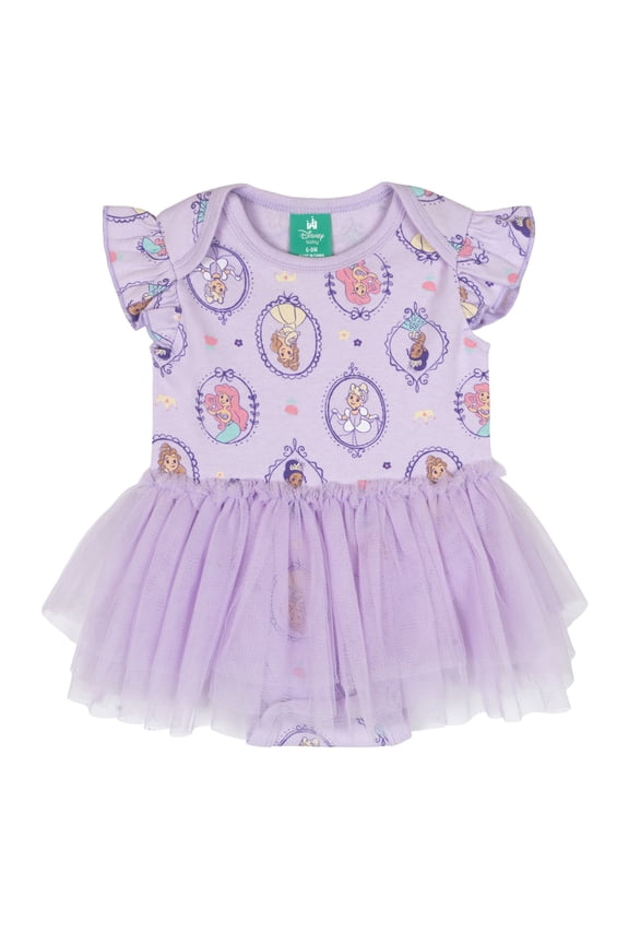 Princess Belle Tiana Cinderella Mesh Ruffle Bodysuit Newborn to Infant