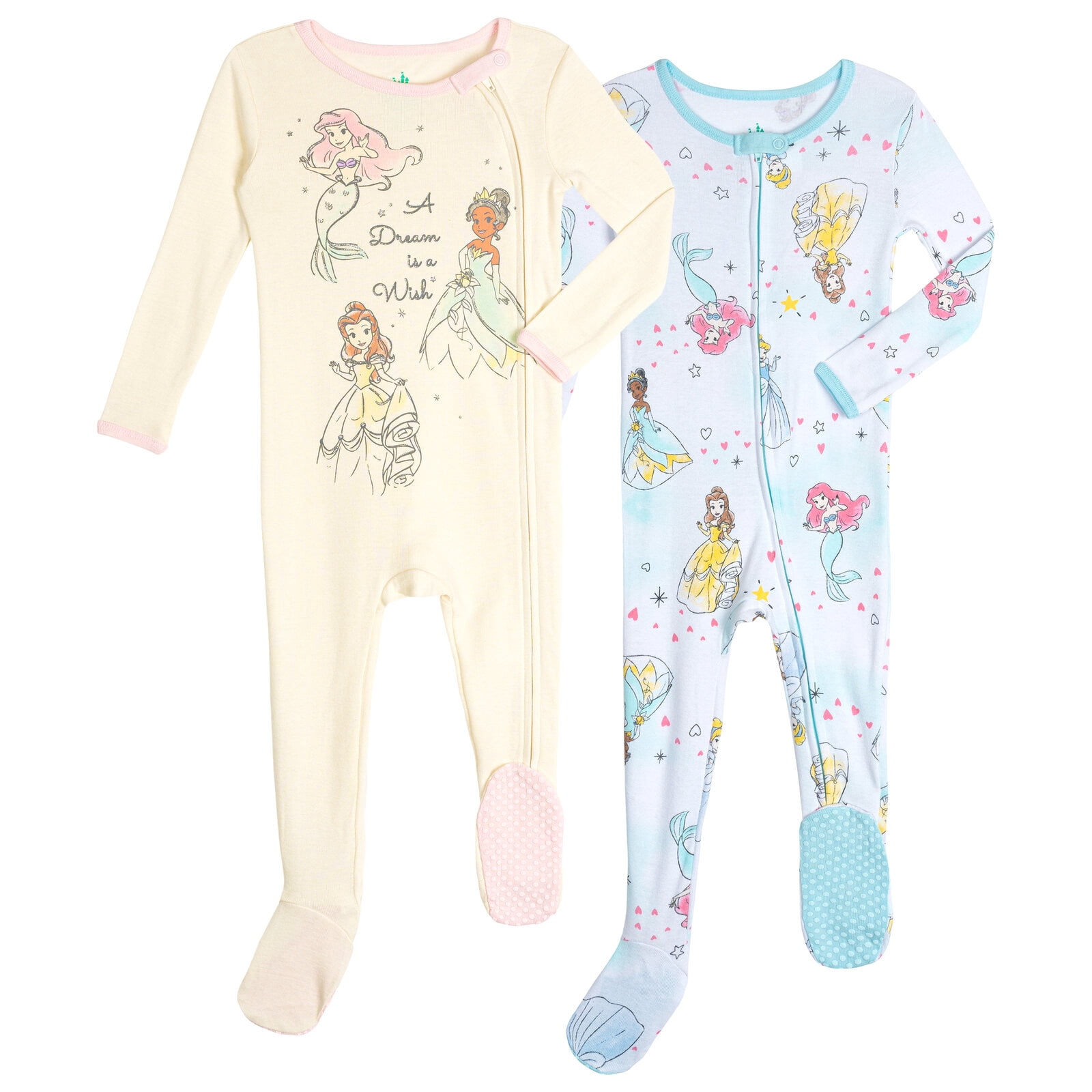 Disney Princess Baby Girls' 2-Pack Footed Sleep N' Play Coveralls Princess Teal Pink