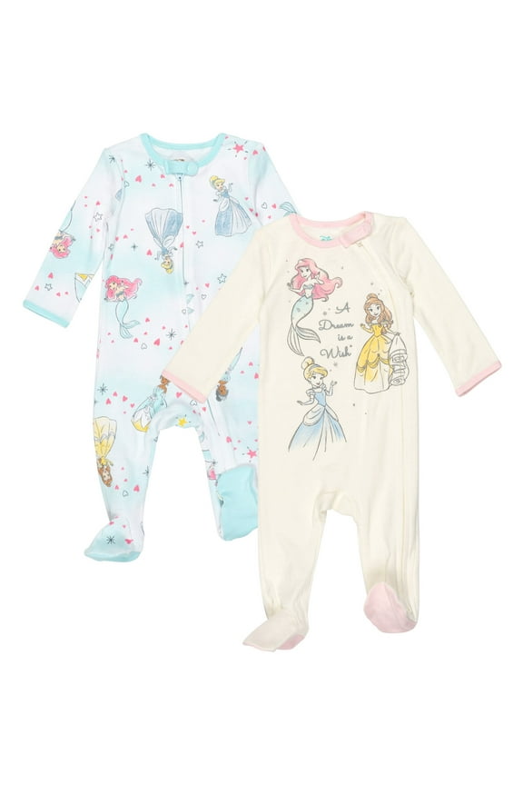 Belle Tiana Cinderella Newborn Baby Girls 2 Pack Zip Up Snap Sleep N' Plays Newborn to Infant