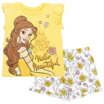Disney Princess Belle Toddler Girls T-Shirt and French Terry Shorts Outfit Set Infant to Big Kid
