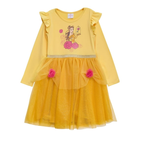 Disney Princess Belle Tutu Dress for Girls Glittery Layered Tutu Party Outfit Gold, 2T