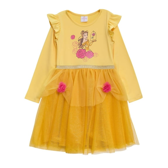 Disney Princess Belle Tutu Dress for Girls Glittery Layered Tutu Party Outfit Gold, 3T