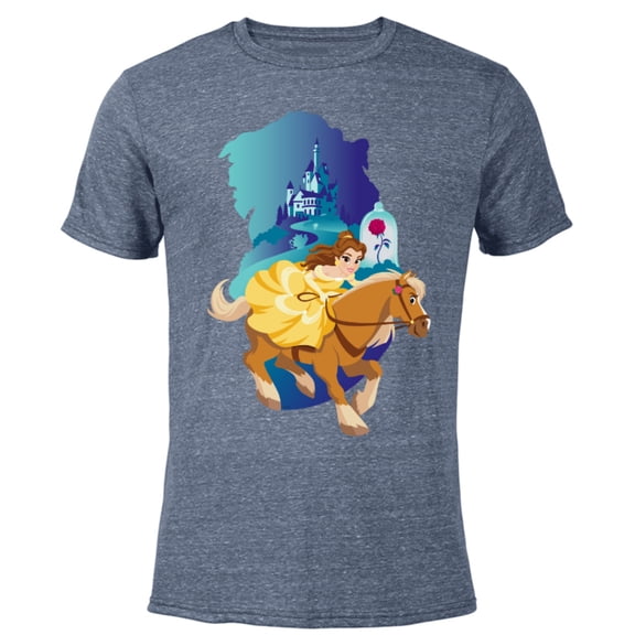 Disney Princess Belle and Phillipe Adventure Ride - Short Sleeve Blended T-Shirt for Adults - Customized-Navy Heather