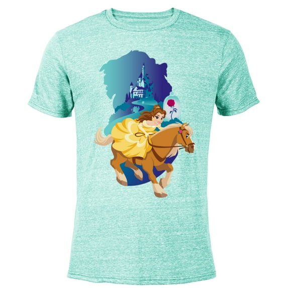 Disney Princess Belle and Phillipe Adventure Ride - Short Sleeve Blended T-Shirt for Adults - Customized-Ocean Blue