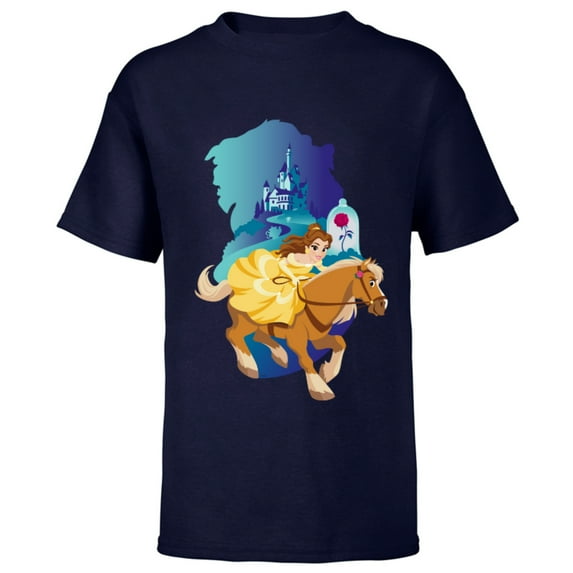 Disney Princess Belle and Phillipe Adventure Ride - Short Sleeve T-Shirt for Kids - Customized-Navy