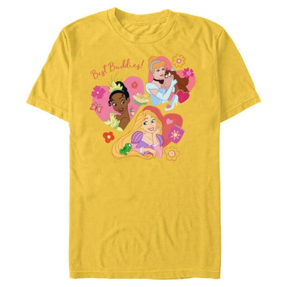 Disney Princess Best Buddies Valentine’s Day Friends - Short Sleeve Blended T-Shirt for Adults - Customized-Yellow