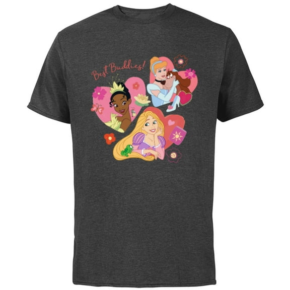 Disney Princess Best Buddies Valentine’s Day Friends - Short Sleeve Cotton T-Shirt for Adults - Customized-Charcoal