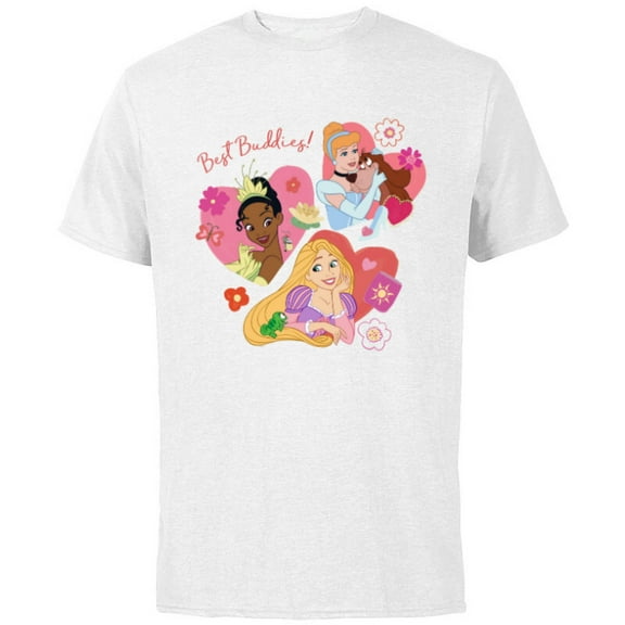 Disney Princess Best Buddies Valentine’s Day Friends - Short Sleeve Cotton T-Shirt for Adults - Customized-White