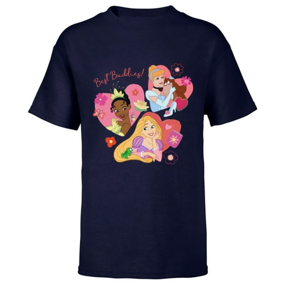 Disney Princess Best Buddies Valentine’s Day Friends - Short Sleeve T-Shirt for Kids - Customized-Navy