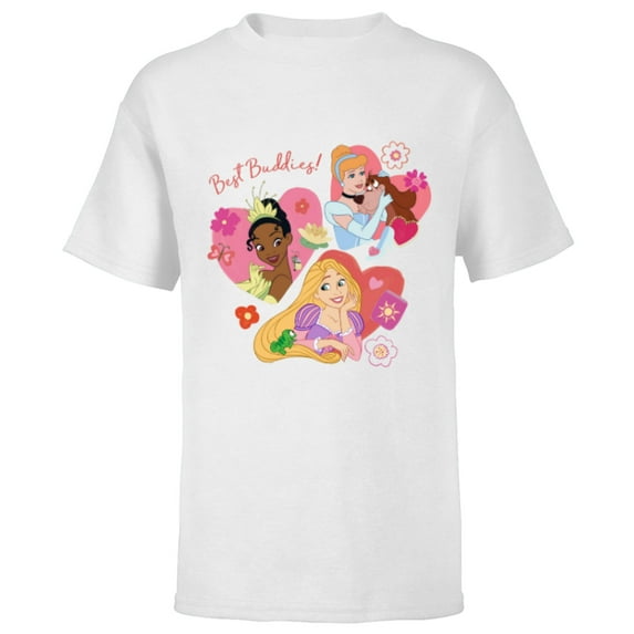 Disney Princess Best Buddies Valentine’s Day Friends - Short Sleeve T-Shirt for Kids - Customized-White
